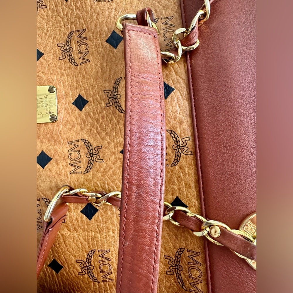 MCM Vicetos Cognac Chain Shoulder Tote Bag - Picture 13 of 16